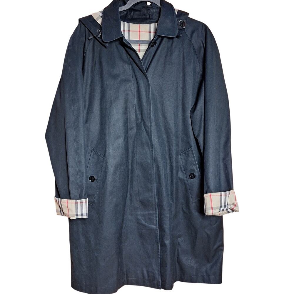 Burberry Carmen Trench coat Black canvas nova check plaid interior button down - Picture 16 of 16